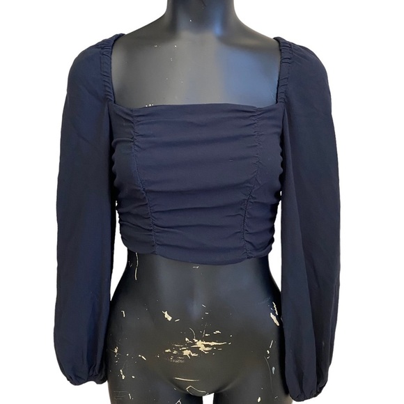 Urban Outfitters Black Cropped Peasant Top - Picture 1 of 7